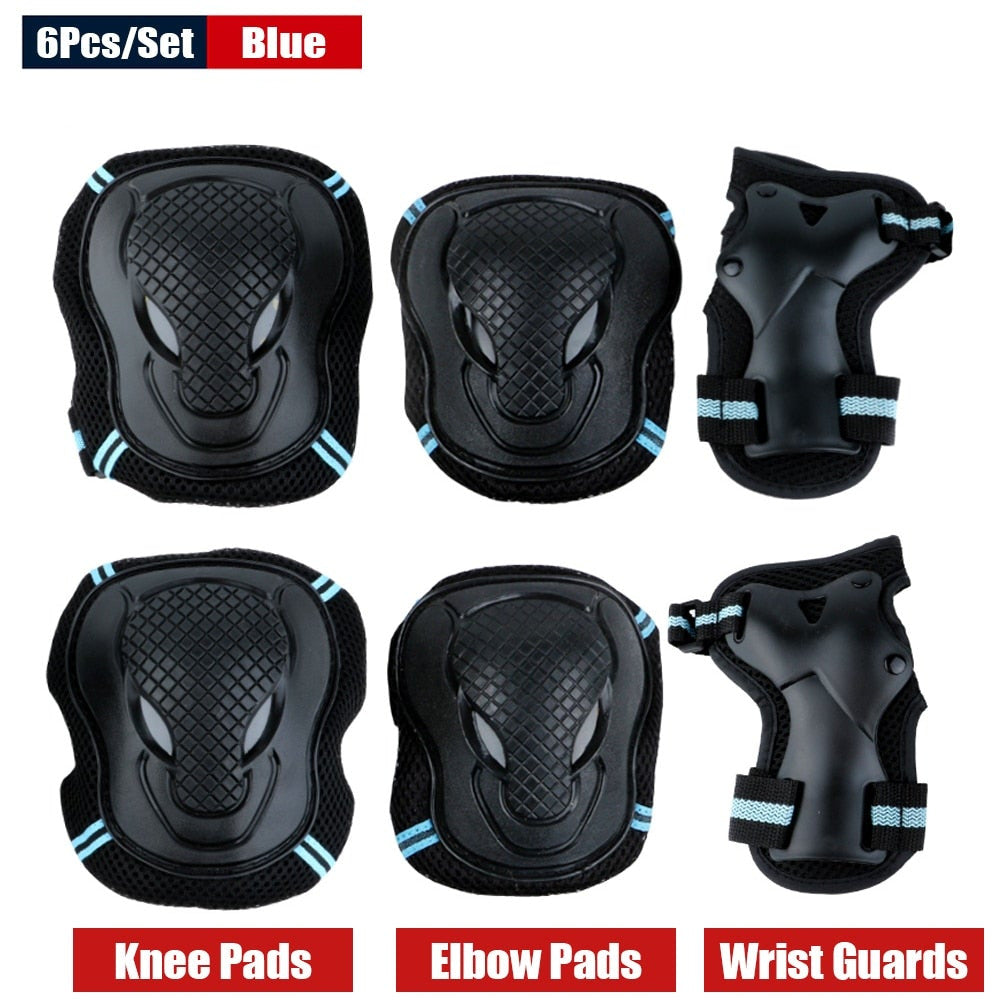 6 Pcs Set Safety Gears BLUE - Knee Protector, Elbow Pad, Wrist Guard
