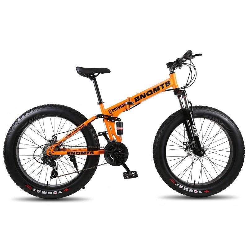 Orange Folding 26 Inch 27 Speed Fat Tyre Double Shock Absorption