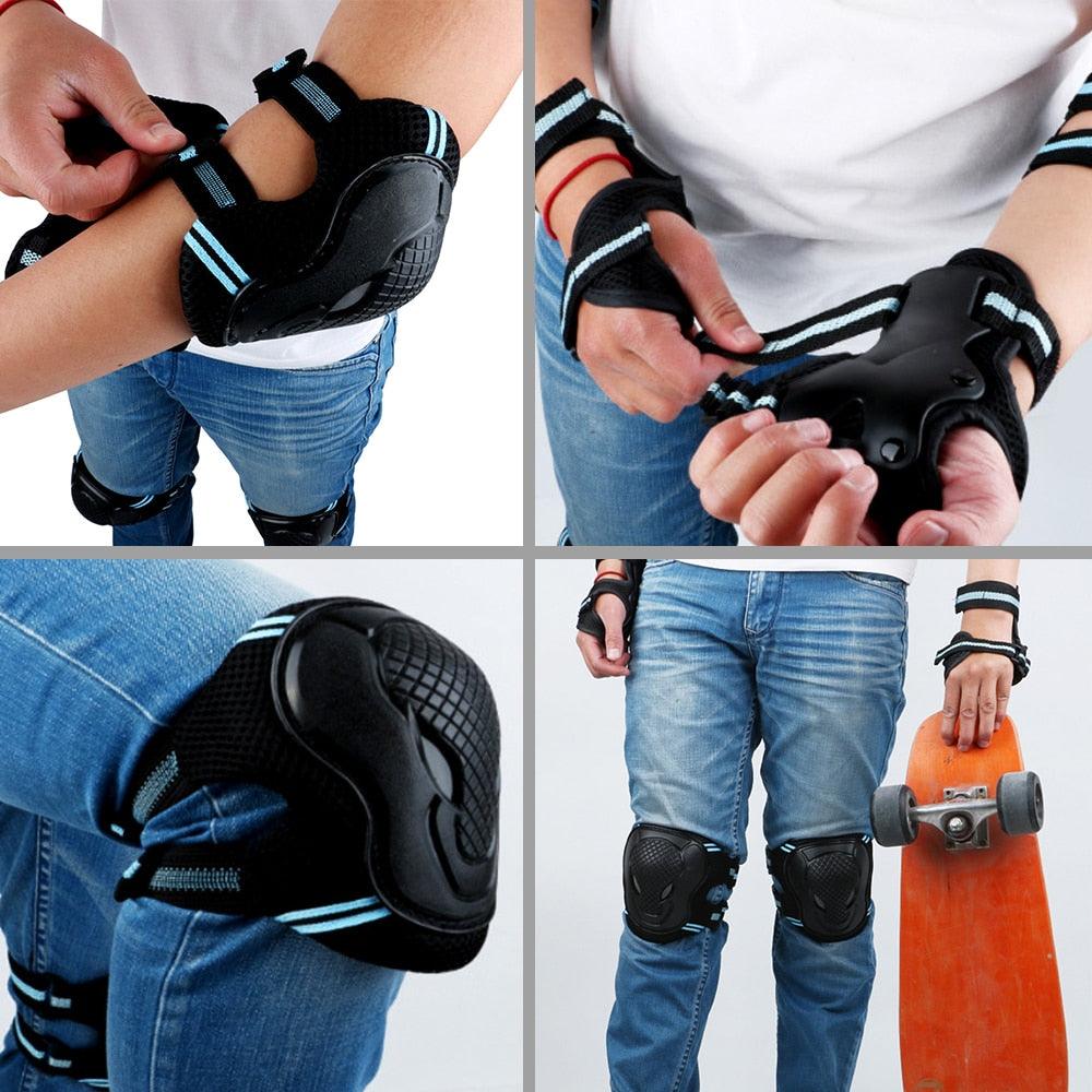 6 Pcs Set Safety Gears BLUE - Knee Protector, Elbow Pad, Wrist Guard - Skateboard Australia 