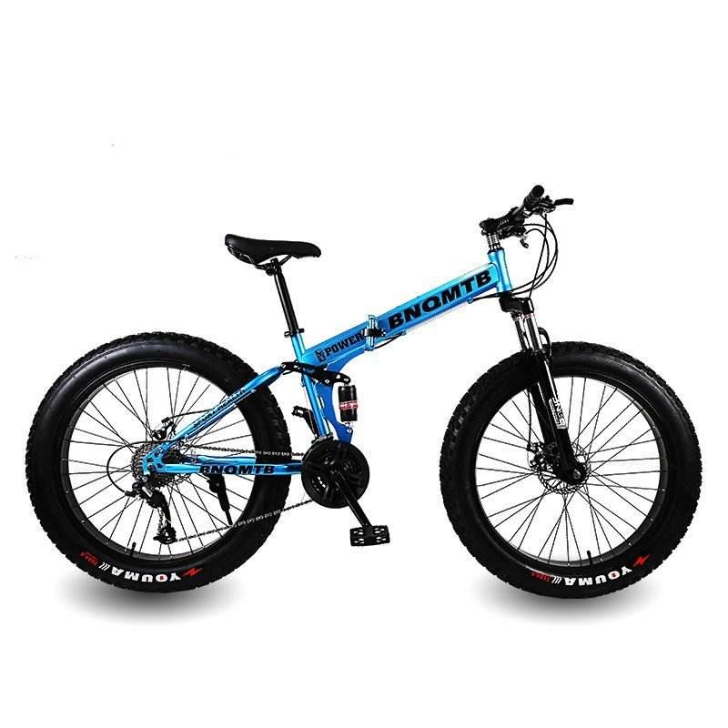 Blue Folding 26 Inch 21 Speed Double Shock Absorption Fat Tyre Mountain Bike - Skateboard Australia 