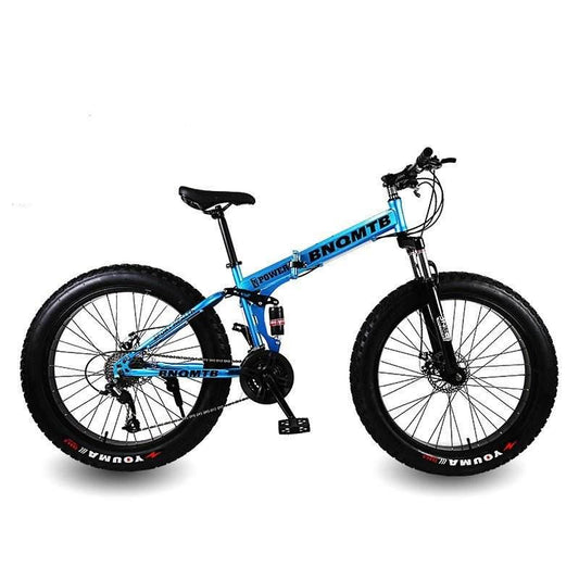 Blue Folding 26 Inch 21 Speed Double Shock Absorption Fat Tyre Mountain Bike - Skateboard Australia 