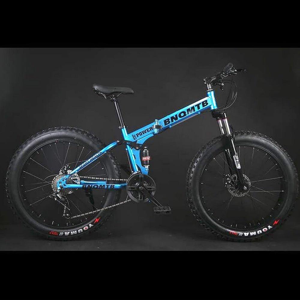 Blue Folding 26 Inch 21 Speed Double Shock Absorption Fat Tyre Mountain Bike - Skateboard Australia 