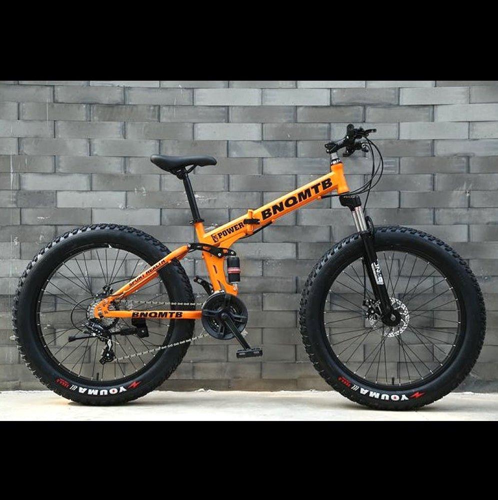 Orange Folding 26 Inch 27 Speed Fat Tyre Double Shock Absorption